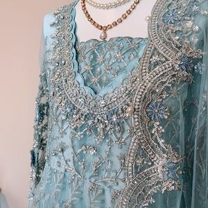 Elegant Blue Embroidered Dress